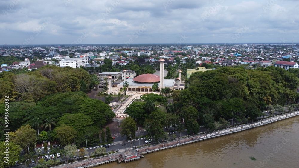 Aerial view of the largest mosque in Banjarmasin, South Kalimantan, Sabilal Muhtadin Mosque Aerial view of the largest mosque in Banjarmasin, South Kalimantan, Sabilal Muhtadin Mosque