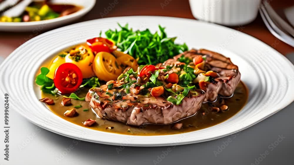 Deliciously prepared steak with a side of fresh vegetables Deliciously prepared steak with a side of fresh vegetables