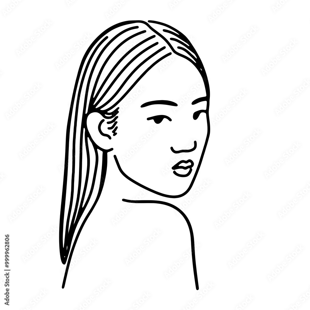 不細工な女性の顔のシンプルな線画イラスト 透過背景の切り抜き 不細工な女性の顔のシンプルな線画イラスト 透過背景の切り抜き