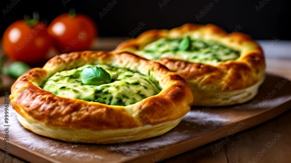 Deliciously baked bread with a vibrant green filling ready to be savored Deliciously baked bread with a vibrant green filling ready to be savored