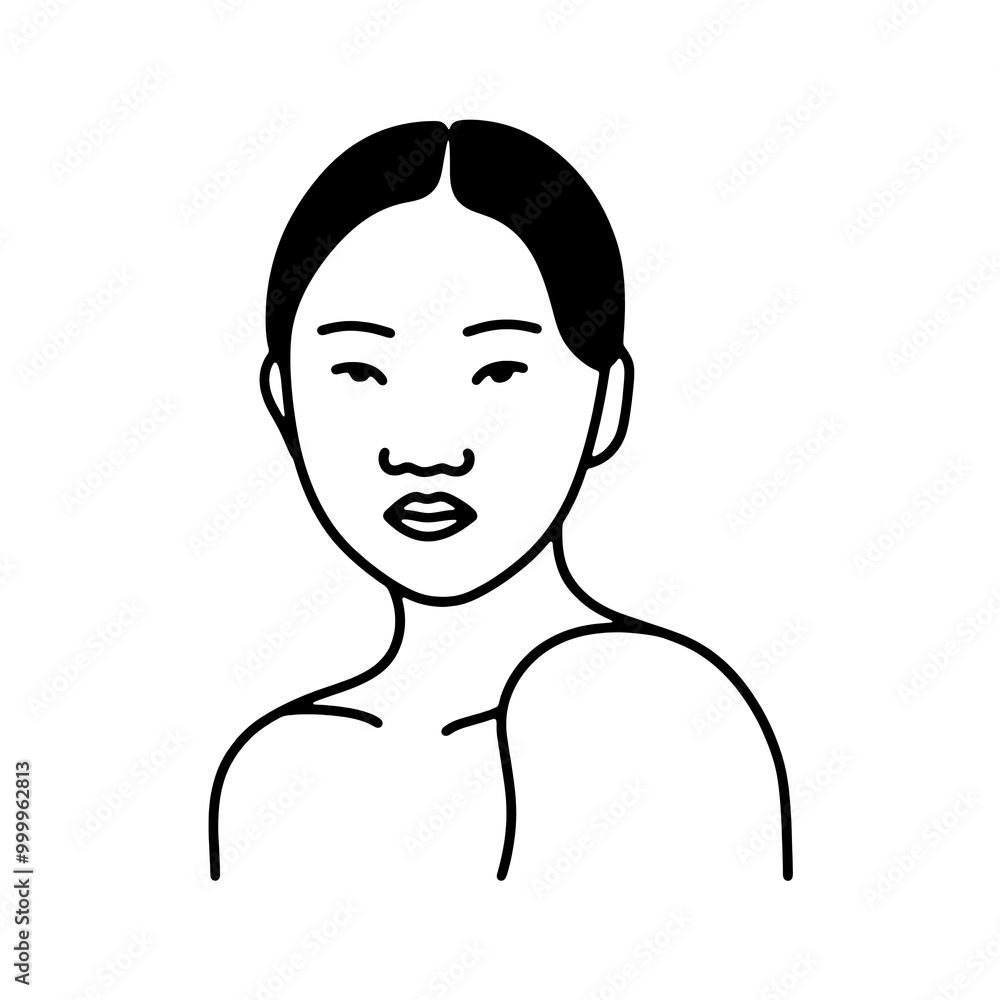 不細工な女性の顔のシンプルな線画イラスト 透過背景の切り抜き 不細工な女性の顔のシンプルな線画イラスト 透過背景の切り抜き