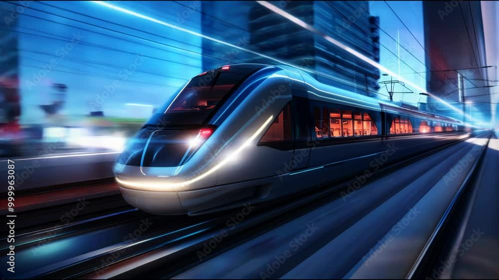 Animated trains zooming by at high speeds, intercity rail. futuristic ...