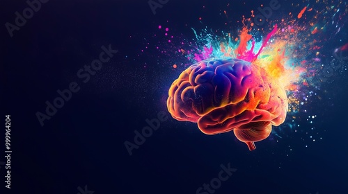 human brain with colorful splashes isolated on dark background