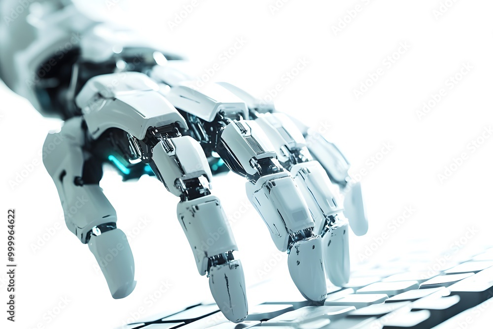 In a world where technology and humanity converge, a robotic hand hovers over a keyboard, symbolizing the seamless integration of artificial intelligence and human ingenuity. In a world where technology and humanity converge, a robotic hand hovers over a keyboard, symbolizing the seamless integration of artificial intelligence and human ingenuity.