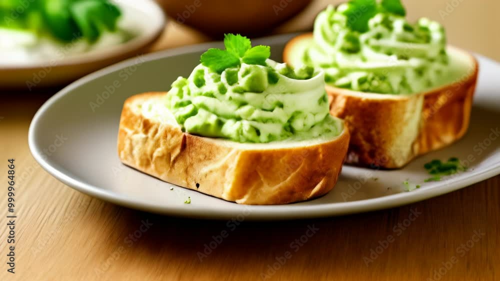Deliciously fresh bread with creamy spread and a hint of green garnish Deliciously fresh bread with creamy spread and a hint of green garnish