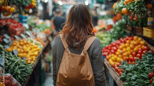 Woman Shopping for Fresh Produce at a Vibrant Farmers Market