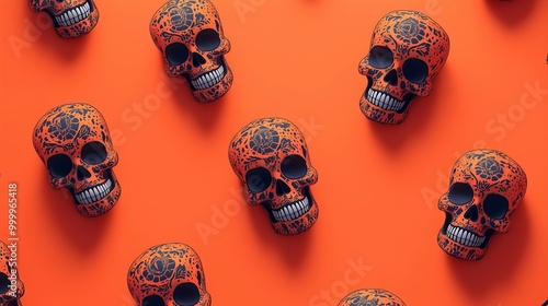 pattern with 3d skulls decorated for the Day of the Dead photo