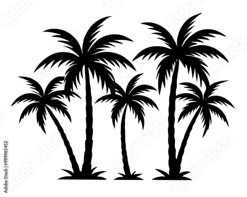 Set of palm tree silhouettes vector black trees illustration 