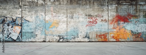 Textured concrete wall with graffiti art 