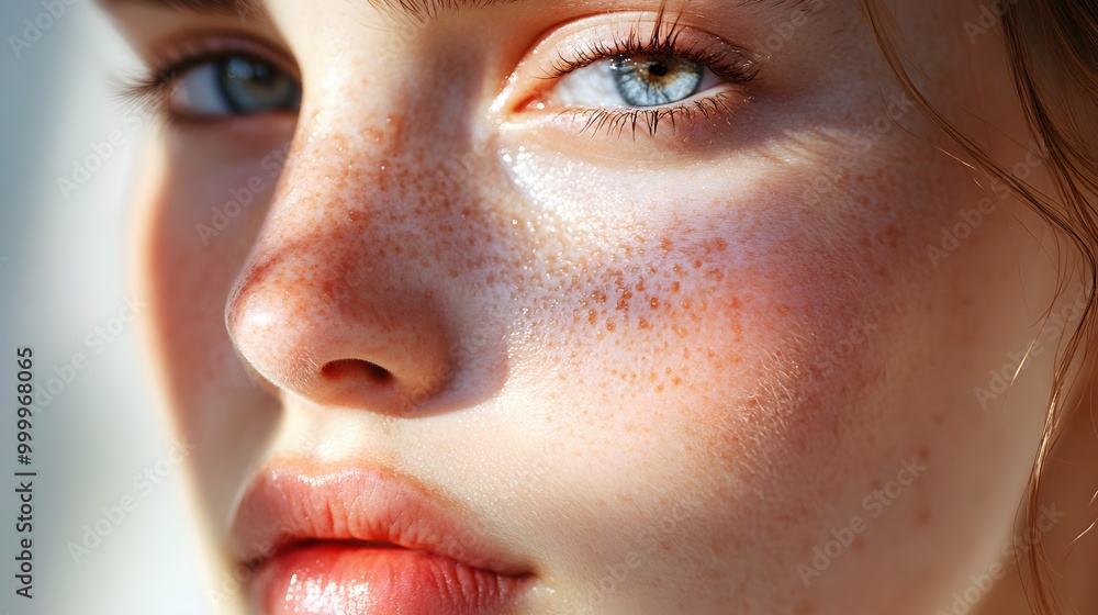 Healing acne process shown with redness fading, pores unclogging, and delicate peeling of skin Focus on cell renewal, smooth skin tones, and natural lighting Healing acne process shown with redness fading, pores unclogging, and delicate peeling of skin Focus on cell renewal, smooth skin tones, and natural lighting
