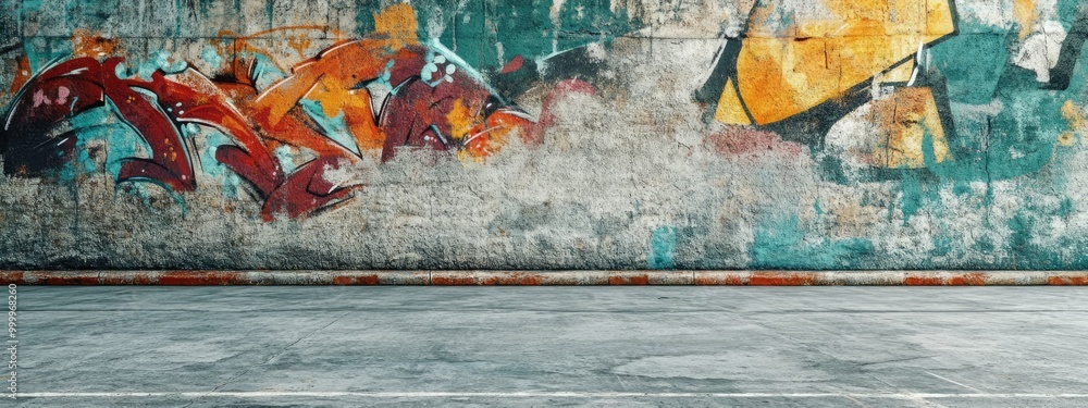 Fototapeta premium Textured concrete wall with graffiti art 