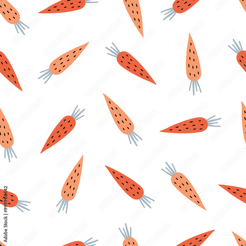 A playful pattern of stylized carrots scattered on a white background, featuring vibrant orange colors and simple detailing. A playful pattern of stylized carrots scattered on a white background, featuring vibrant orange colors and simple detailing.