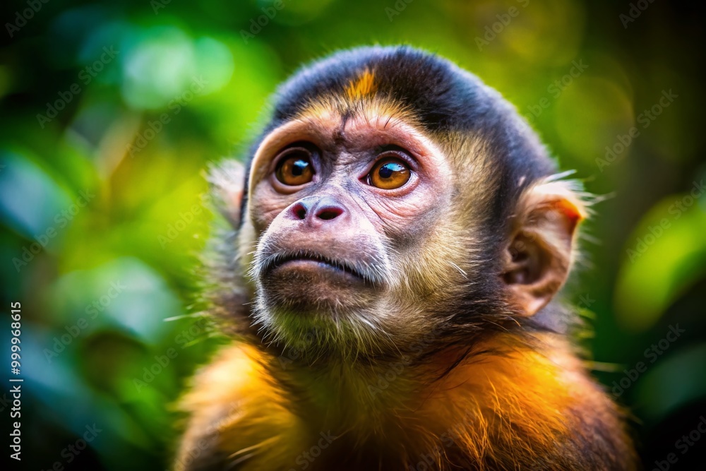 Fototapeta premium Curious Monkey Gazing to the Side in a Natural Habitat, Capturing Wildlife's Intriguing Nature