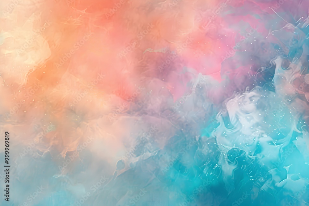 Fototapeta premium Colorful pastel watercolor background with soft blue, pink, and orange colors, in a dreamy and ethereal style, 