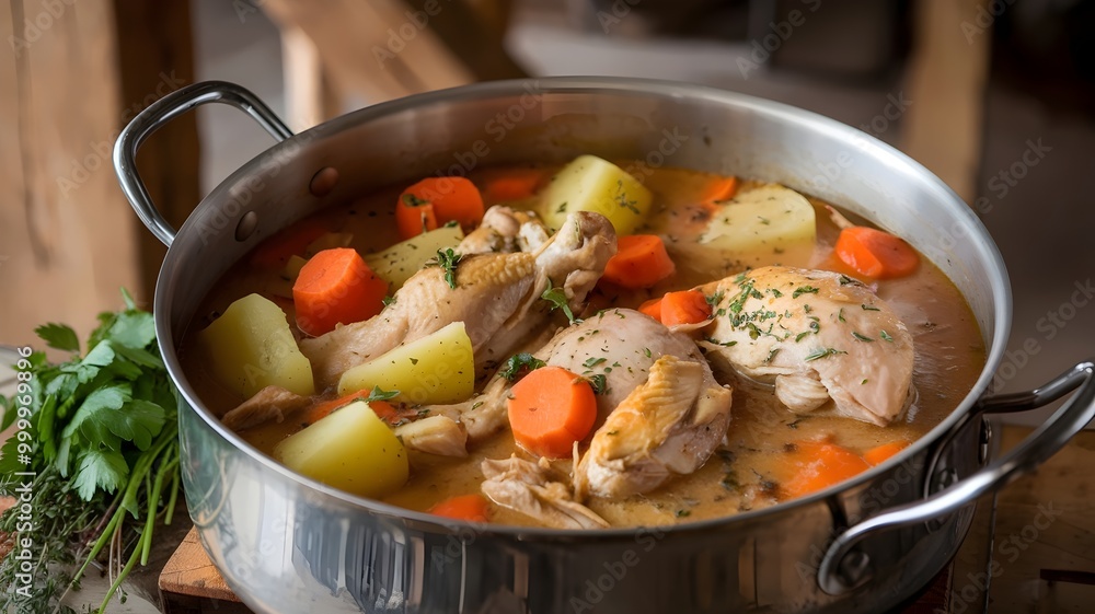 Large Pot of Chicken Stew with Fresh Herbs Large Pot of Chicken Stew with Fresh Herbs