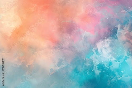 Colorful pastel watercolor background with soft blue, pink, and orange colors, in a dreamy and ethereal style, 