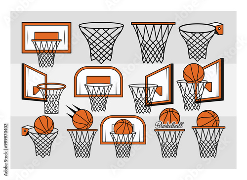 Basketball Hoop SVG Silhouette Bundle, Basketball Hoop Silhouette, basketball Net, Sports Svg, Basketball Hoop With Ball, Ball Svg, Basketball Png, Basketball Svg Images, Cut Files