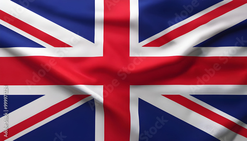 The flag of the United Kingdom, also known as the Union Jack, blowing in the wind—a full-page view of the British flag, gracefully flying with vibrant colors in a 3D illustration.