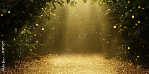 A serene forest path illumi...