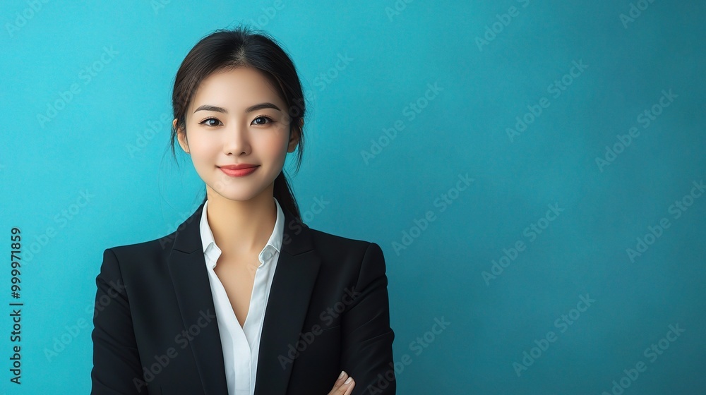 Confident Businesswoman Against Blue Background Confident Businesswoman Against Blue Background
