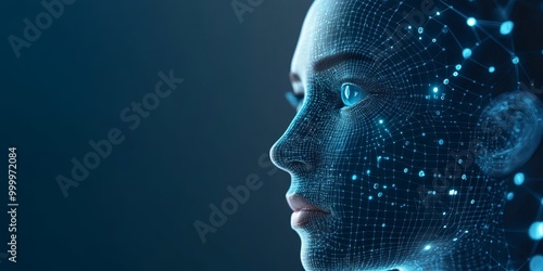 A futuristic digital face i...