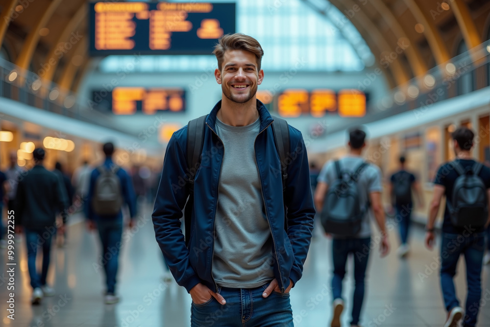 person traveler standing at the train terminal, generative AI person traveler standing at the train terminal, generative AI