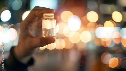 Person holding small empty pill bottle with hopeful expression, symbolizing placebo effect and emotional response to medical treatment.