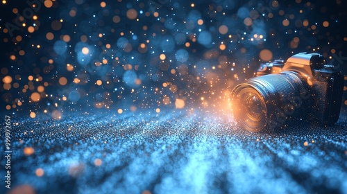 A glowing camera amidst a s...