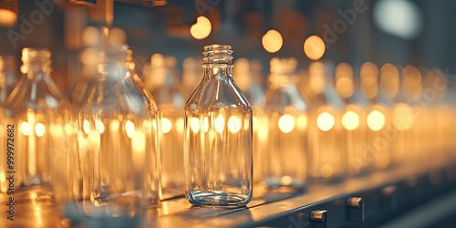 A row of empty glass bottle...