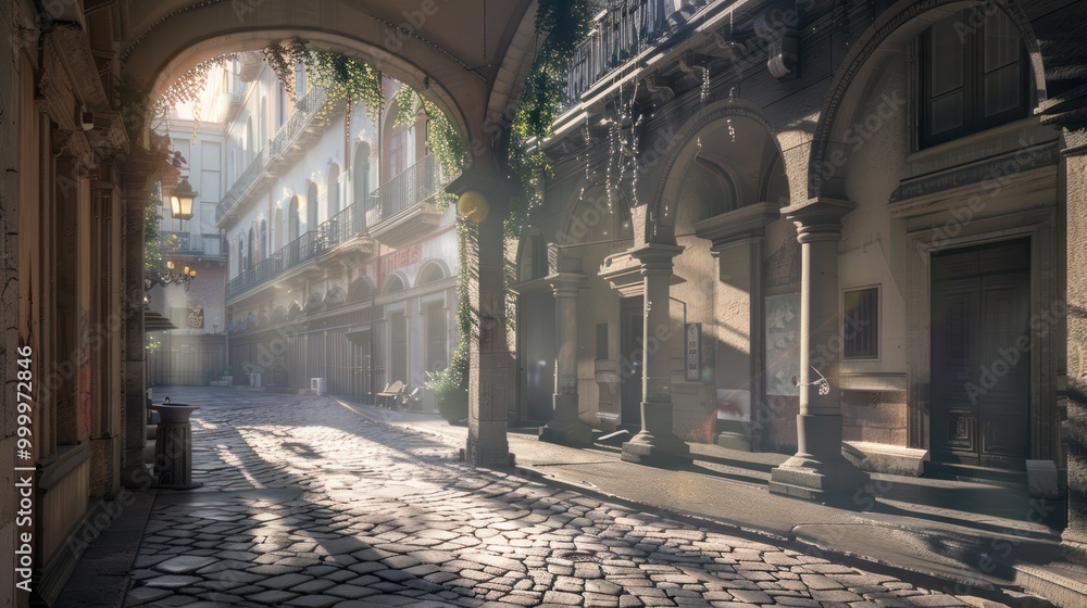 Fototapeta premium Sunlit Pathway Through an Italian Archway