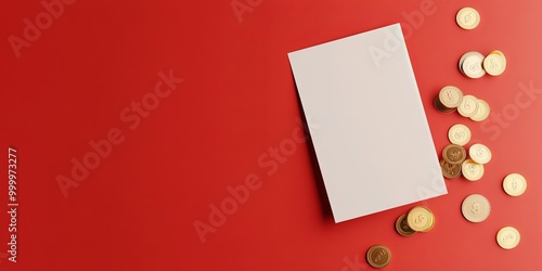 A plain card rests on a red...