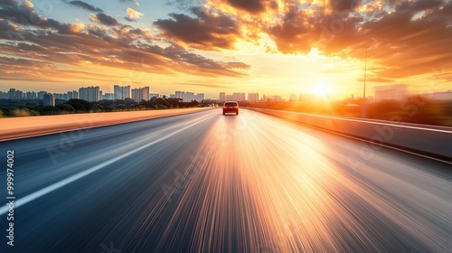 Dynamic Sunset Drive on Urban Highway