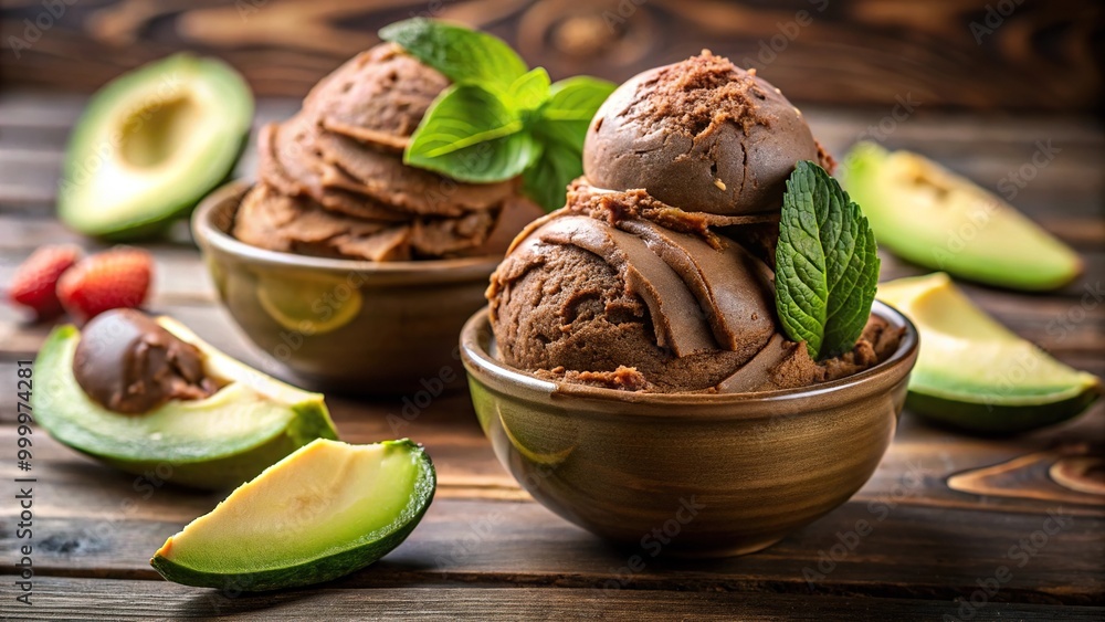 High protein chocolate avocado ice cream with symmetrical arrangement