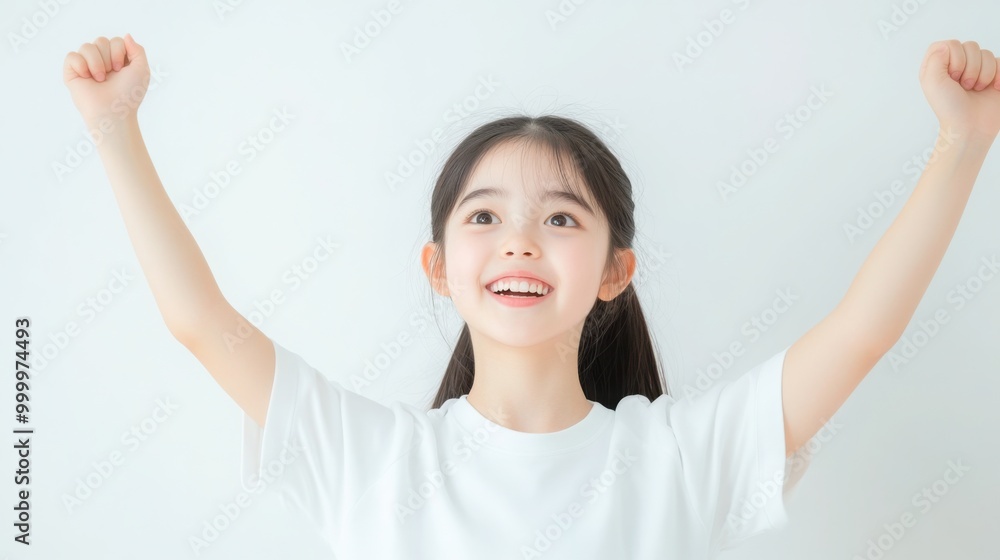 Happy and excited Asian girl smiling on white background Happy and excited Asian girl smiling on white background