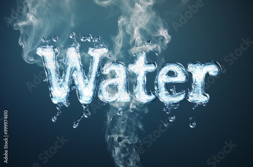 The word "water" made of droplets and water vapor