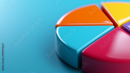 Colorful pie chart segment on a blue background, representing data visualization and analysis in a modern design. photo