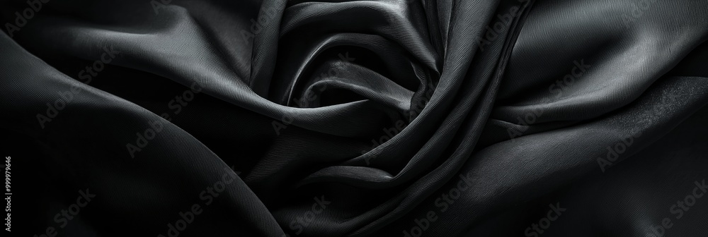 A smooth and detailed image of flowing black silk fabric, showcasing elaborate folds and rich texture, symbolizing elegance. A smooth and detailed image of flowing black silk fabric, showcasing elaborate folds and rich texture, symbolizing elegance.