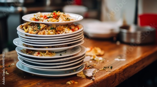 A Stack of Dirty Dishes After a Delicious Meal photo