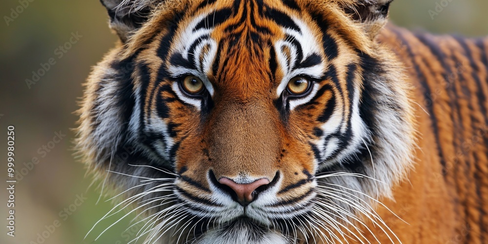 Magnificent tiger staring intensely straight ahead, surrounded by a lush green forest, symbolizing strength and focus. Magnificent tiger staring intensely straight ahead, surrounded by a lush green forest, symbolizing strength and focus.