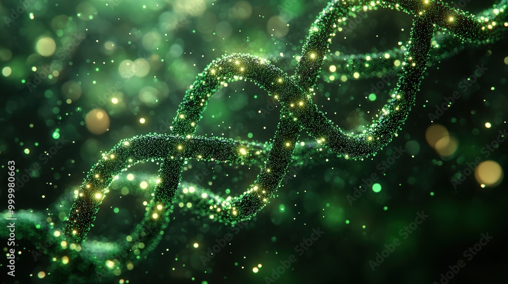 DNA double helix in green color on a dark background with a bokeh effect DNA double helix in green color on a dark background with a bokeh effect