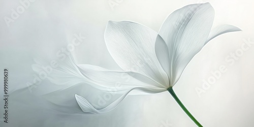 A single delicate white flower is centered with a soft blurred background, emphasizing its purity and simplicity.