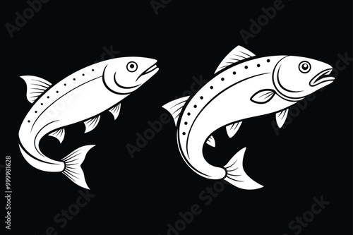This is black and white rainbow fish vector illustration design