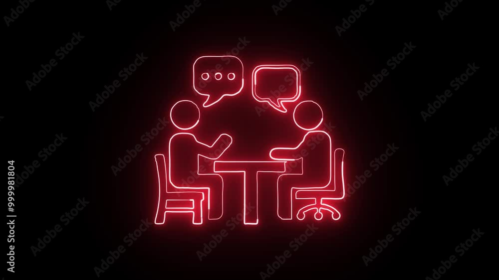 Neon Interview Icon Isolated on Black Background. Glowing Job Interview Symbol Neon Interview Icon Isolated on Black Background. Glowing Job Interview Symbol