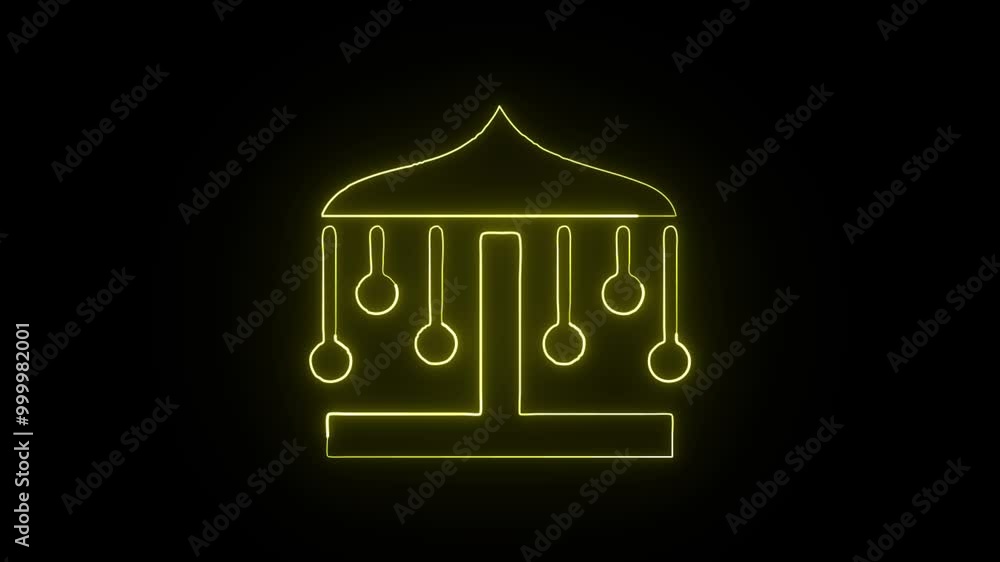 Neon Kids Fairground Playground Icon Isolated on Black Background. Glowing Fun Symbol Neon Kids Fairground Playground Icon Isolated on Black Background. Glowing Fun Symbol