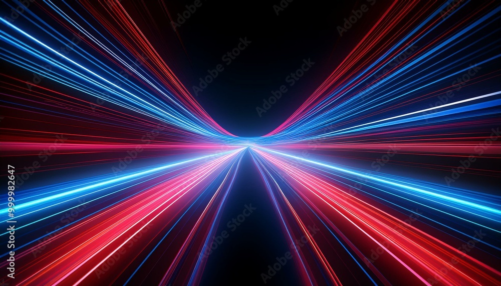 Speed light road lines. Neon effect of blue and red abstract stripes. A trace from a fast moving car. Path of laser beams. A stream of LED flashes on a black background. Speed light road lines. Neon effect of blue and red abstract stripes. A trace from a fast moving car. Path of laser beams. A stream of LED flashes on a black background.