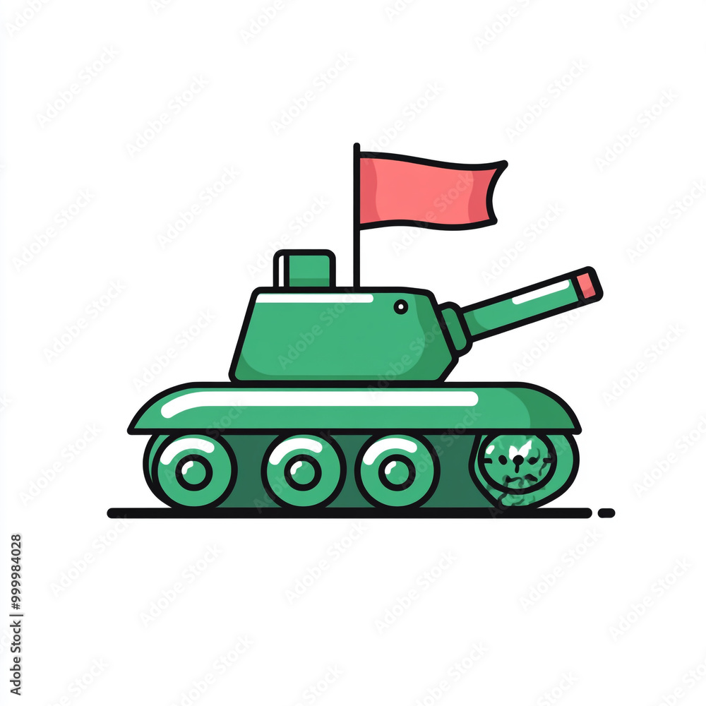 Fototapeta premium A simple icon depicting a tank with a flag on top set against a white background. 