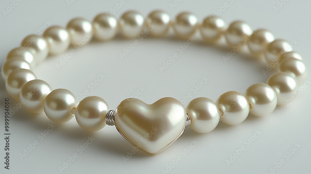 A delicate pearl bracelet featuring a single large heart-shaped pearl, a timeless symbol of love and elegance. A delicate pearl bracelet featuring a single large heart-shaped pearl, a timeless symbol of love and elegance.