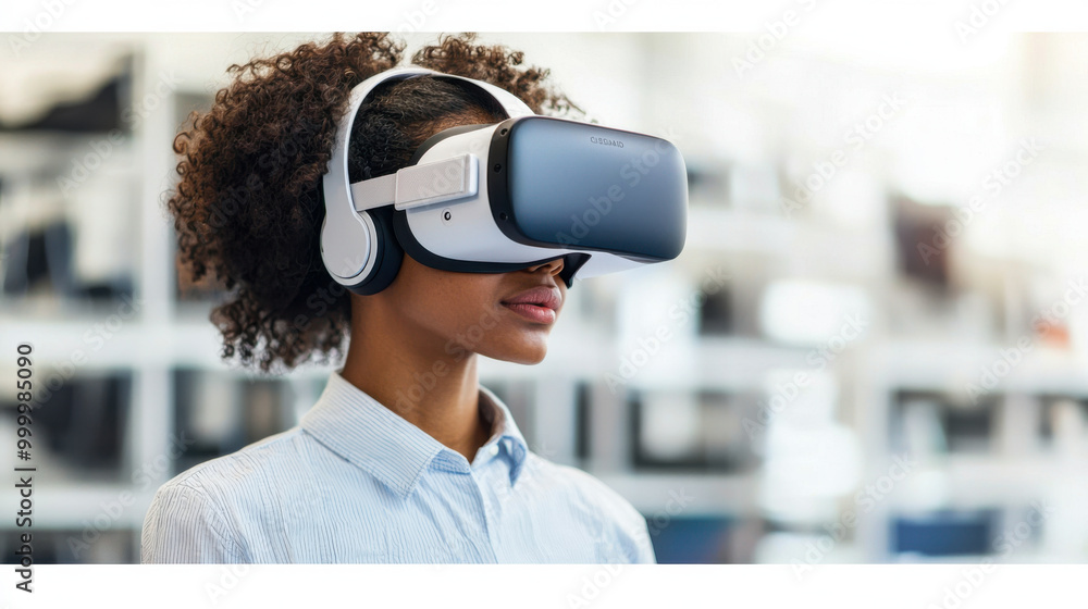 Woman using a virtual reality headset. Woman using a virtual reality headset.