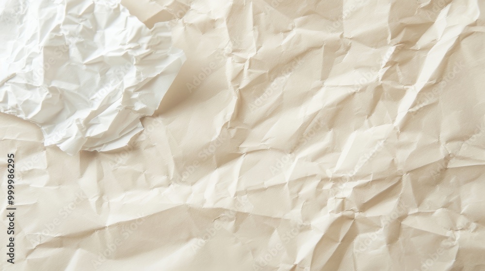 Crumpled beige and white paper sheets create a textured background, evoking a sense of artistic chaos and creativity. Crumpled beige and white paper sheets create a textured background, evoking a sense of artistic chaos and creativity.