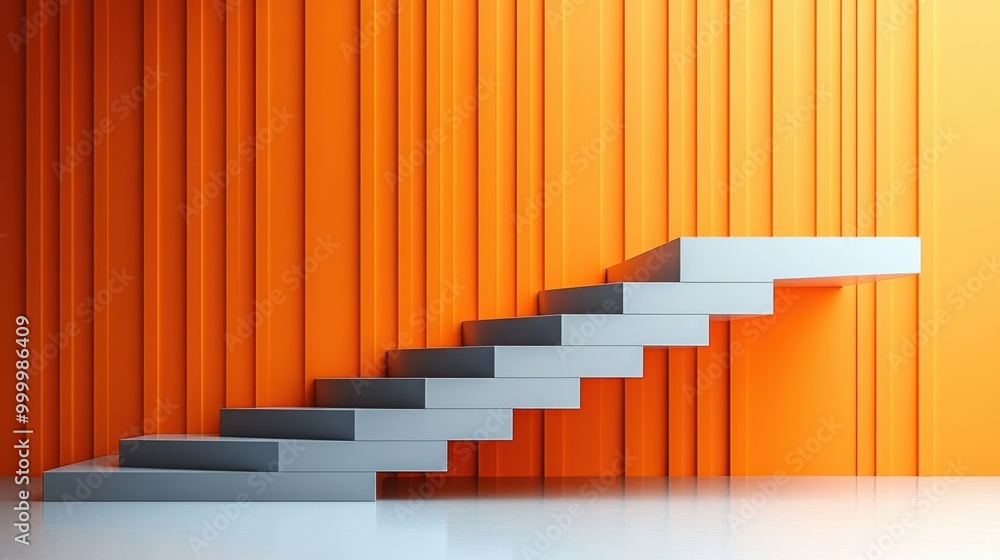 Minimalist Staircase Ascending Against a Vibrant Orange Wall Minimalist Staircase Ascending Against a Vibrant Orange Wall